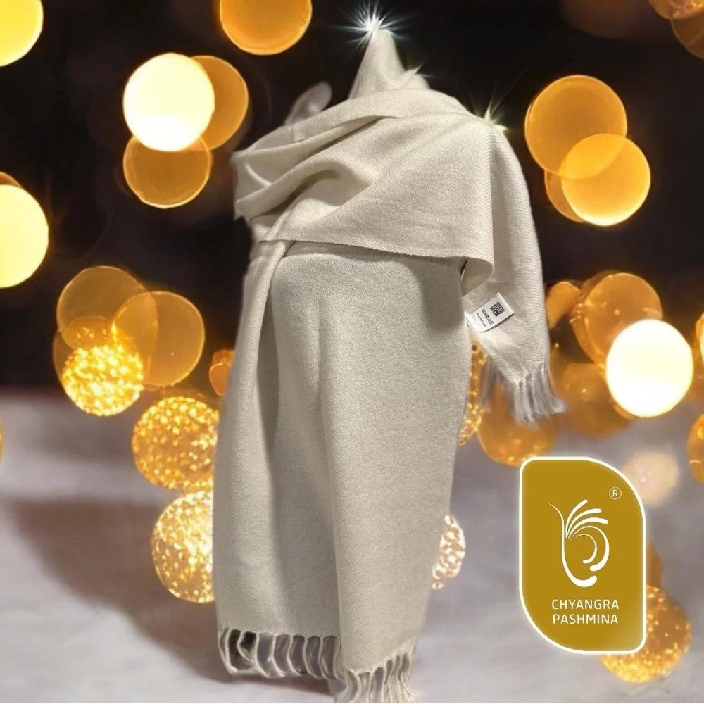 NWT Chyangra Pashmina 100% Pure 4-Ply Cashmere Scarf Handmade Nepal COA- - SAND